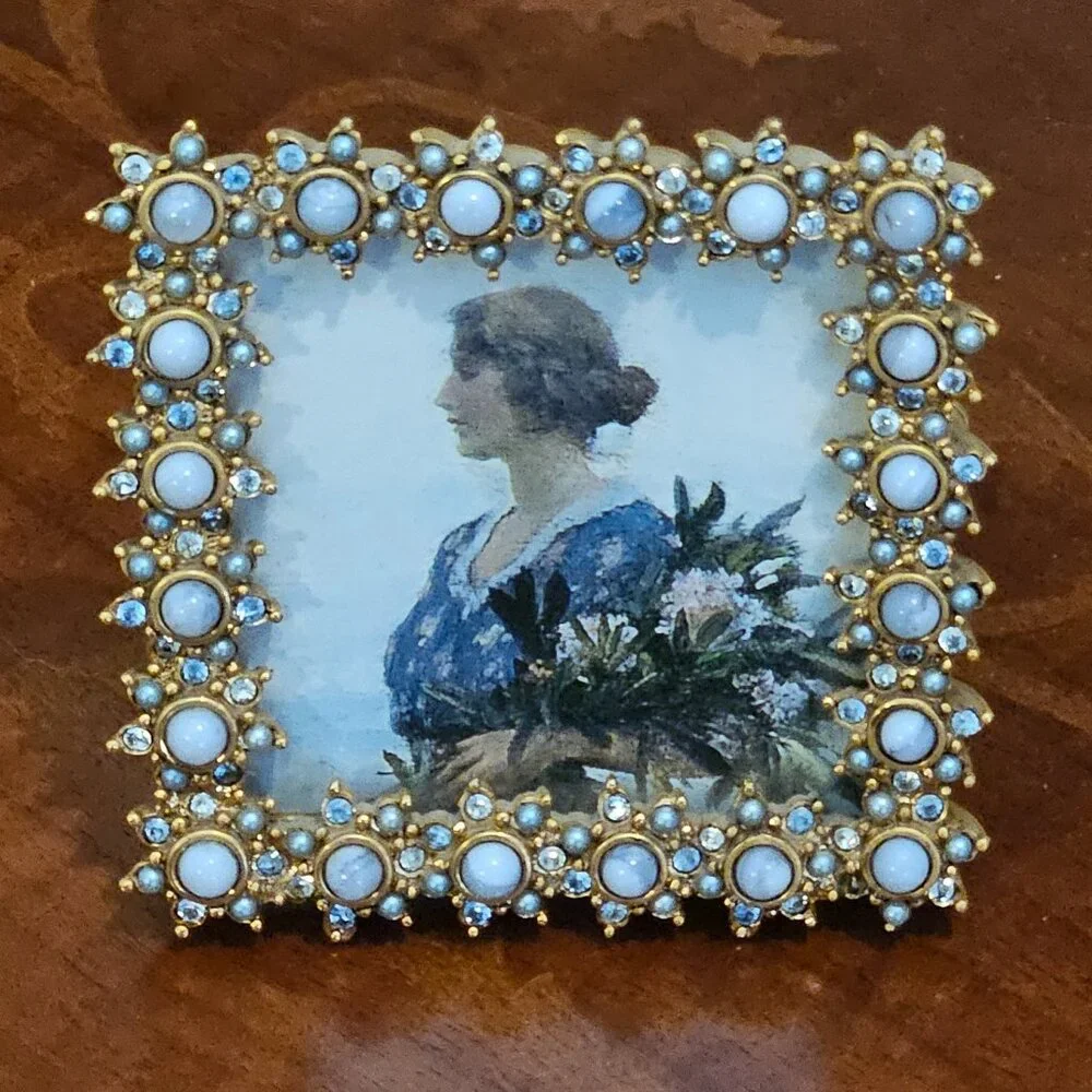 RARE JAY STRONGWATER FLOWER EDGE DELFT GARDEN PEARL STONE CRYSTAL ENAMEL FRAME